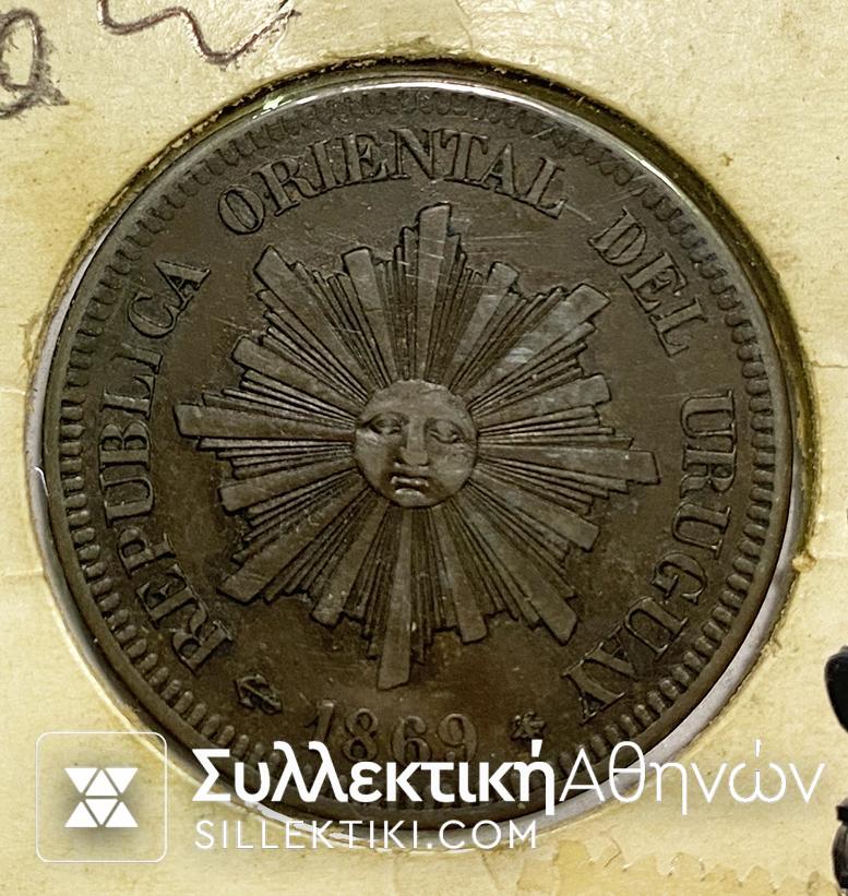 URUGUAY 2 Centesimos 1869 XF